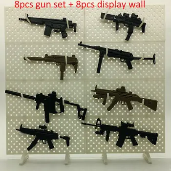 8Pcs 1/6 Jucării Arma Model MP5 HK53 UZI MK18 KRISS VECTOR MP7-Uri Cărămizi de Construcție Soldat Arma+Afișare de Perete