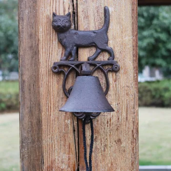 Rustic Cat Fonta Gradina Decor Mâna Cranking Bell Țară Europeană Accente Acasă Montat Pe Perete Heavy Metal Bine Ati Venit La Ușă