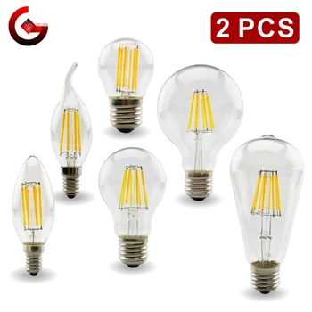 2 buc E27 E14 Retro Edison LED Filament Bec Lampa AC220V Bec C35 G45 A60 ST64 G80 G95 G125 de Sticlă Bec Vintage Lumanare Lumina