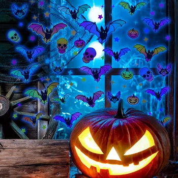 Colorate Bat Luminos Autocolante de Perete pentru Halloween Decoratiuni de Perete Dovleac Art Decalcomanii de Decor Acasă Strălucire în Întuneric Craniu Autocolante