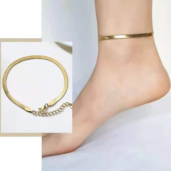 Arriva Femei Din Oțel Inoxidabil Placat Cu Aur, Rezistent La Apa Plat Șarpe Lanț Anklet Picior Desculț Bijuterii Reglabil En-Gros