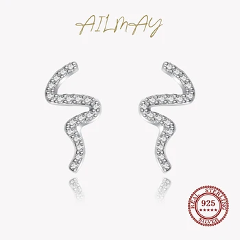 Ailmay Moda Argint 925 Geometrice Formă De Șarpe Zircon Spumante Cercei Pentru Femei Fete Petrecere Accesorii Bijuterii