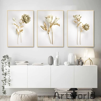 Albe Flori de Trandafir de Aur Rizom de Flori Tablou Minimalist Nordic Arta de Perete Tablou Canvas Poster pentru Camera de zi Decor Acasă