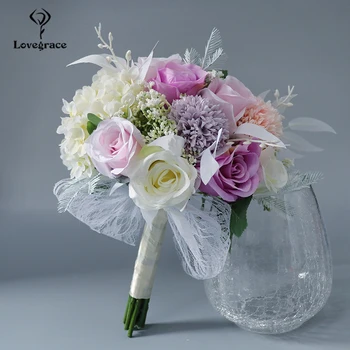 Violet Roz Buchet de Nunta pentru domnisoarele de Onoare Trandafiri de Mătase Flori de Nunta Buchete de Mireasa Artificiale Flore Căsătorie Decor Acasă