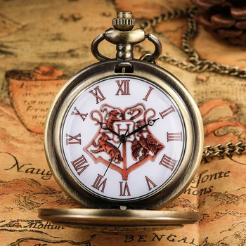 Bronz de epocă Scut Buzunar Vrăjitorie Școală Ceas Pandantiv Lanț Ceas Cadou pentru Barbati Femei Unisex Idei de Cadouri Reloj De Bolsillo