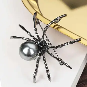 Hoogwaardige Zwarte Spider Strass Parel Insecte Brosa Geschenken Mannen Accesorii Koreaanse Modul Persoonlijkheid Sieraden