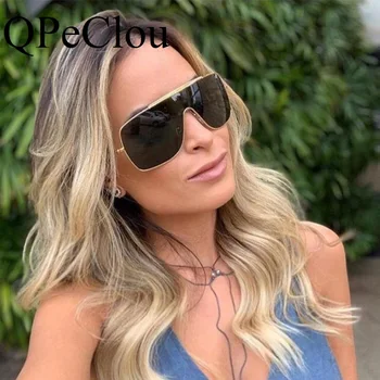 QPeClou Metalice Supradimensionate, ochelari de Soare Vintage Una Bucata Ochelari de Soare Femei Oglindă Nuante Pentru Femei Oculos De Sol Masculino UV400