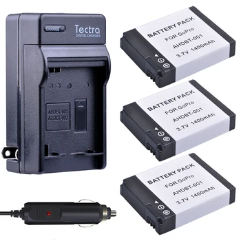 Tectra 3pcs 1400mAh Baterii + Incarcator Digital Kit pentru GoPro HD HERO2, Original GoPro HD HERO GoPro AHDBT-001, AHDBT-002