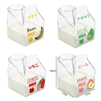 380ml Pahar Frișcă Cutie de Rezistente la Căldură Desene animate Pătrat Cutie Lapte Cana de Sticla Cutie de Lapte Cupa Kawaii Cana Kawaii Suport Sticla Cana de Apa
