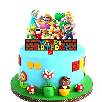 Super Mario Acțiune Figura Jucărie Mario Bros Luigi, Yoshi, Bowser Tort Cupcake pentru a Introduce o Petrecere de Aniversare pentru Copii Decorare Tort Consumabile