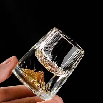 Cristal Pahar 15ml Sticla Cina de Familie cu Aur de 24k Folie Spiritul Vin, Tequila, Vodcă Munte Cupa Bar Partid Glonț 2 buc Ochelari