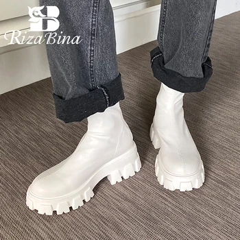 RIZABINA Dimensiune 34-41 Femei Cizme Glezna 2022 Platforma din Piele de Iarnă Pantofi pentru Femeie Blană Cald Tocuri inalte Cizme Scurte Încălțăminte