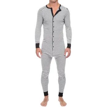 Mens Cotten Pijamale Adulti Scutece Strans-O bucată de Acasă Haine cu Maneca Lunga Butonul O-Gât Sleepwear Romper Onsies Pijama pentru Barbati